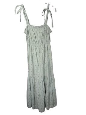 Coffee Bean Green Polka Dot Tiered Ruffle Maxi Dress Medium